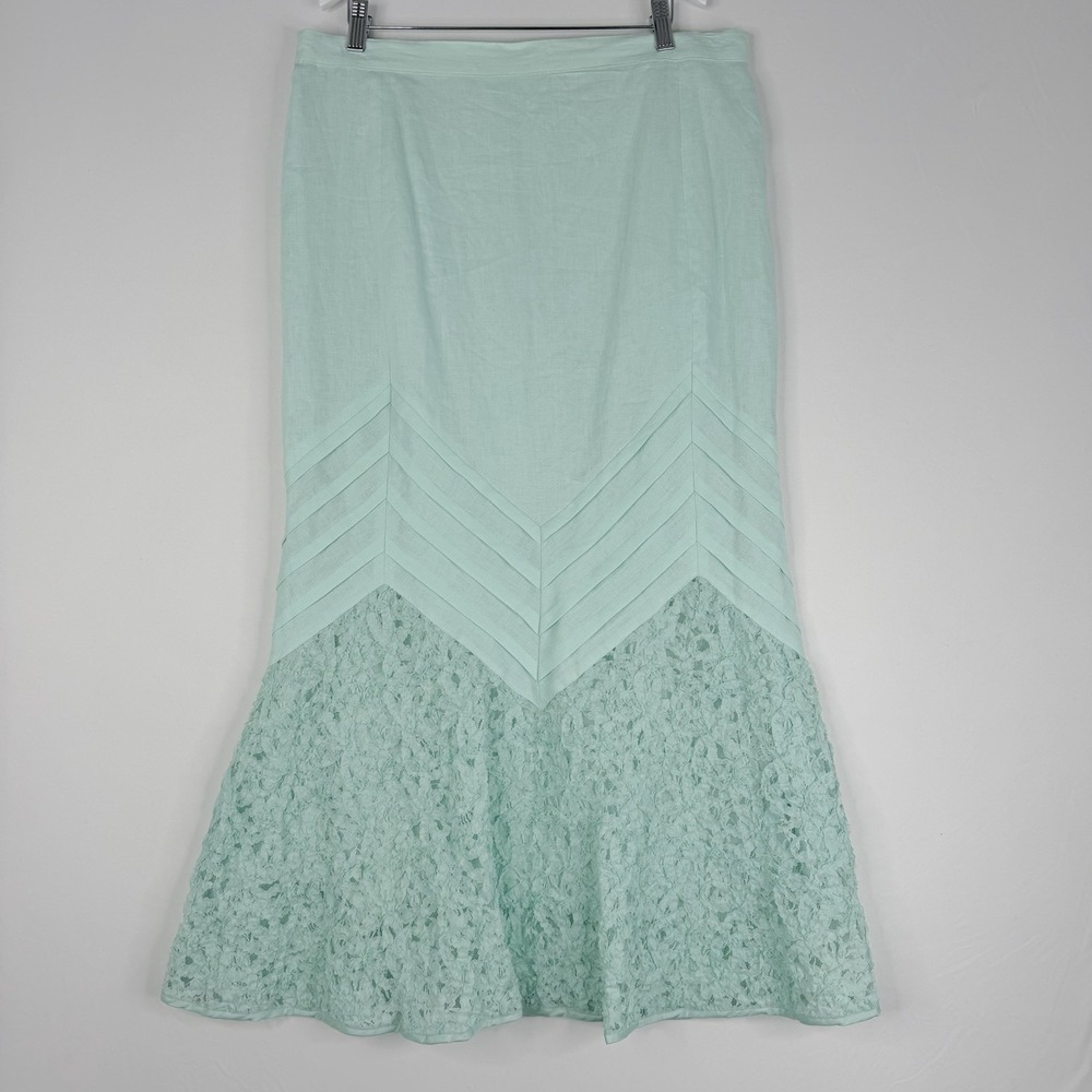 Donna Vinci Midi skirt Women's 100% linen trumpet cut-scalloped lace‎ hem SZ-18